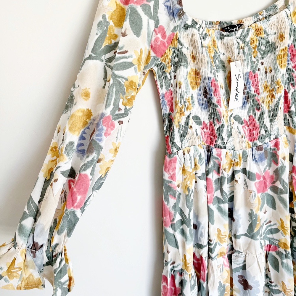 Floral puff sleeve tiered Amazon find dress, NWT, size L